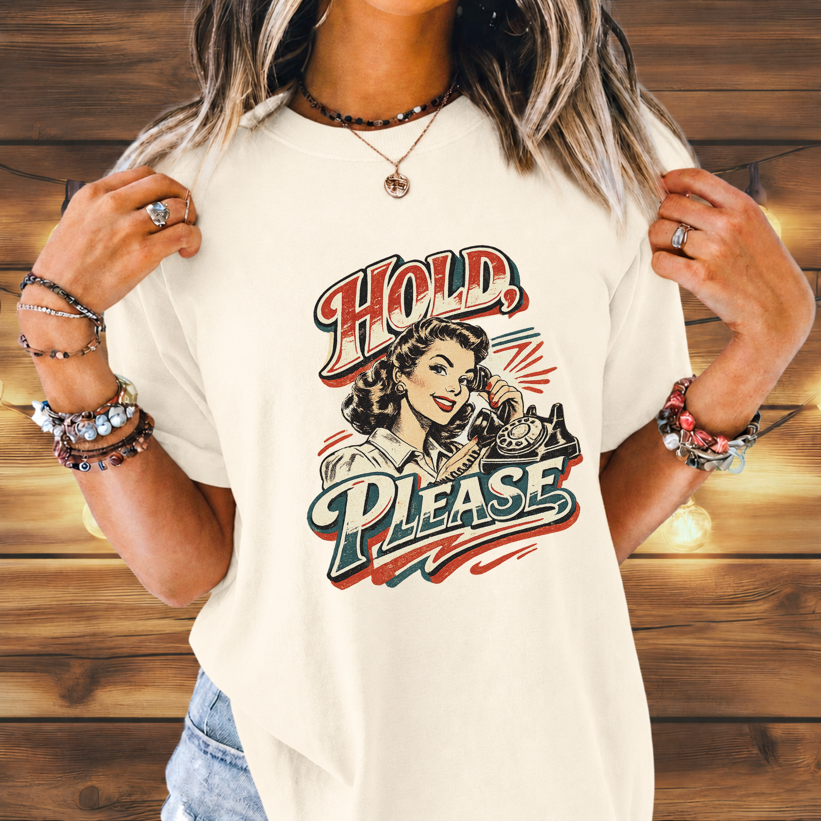 Hold Please Retro Pinup Tee