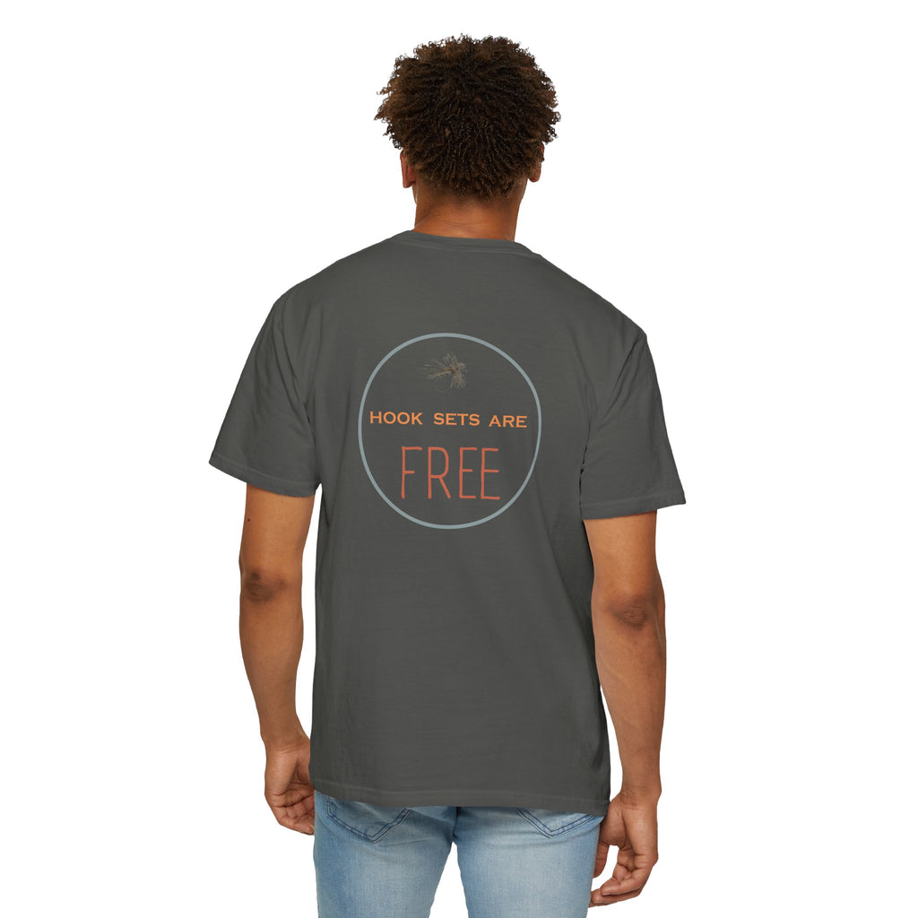 Hook Sets Are Free Fishing Back Print T-Shirt | Garment-Dyed Unisex Tee