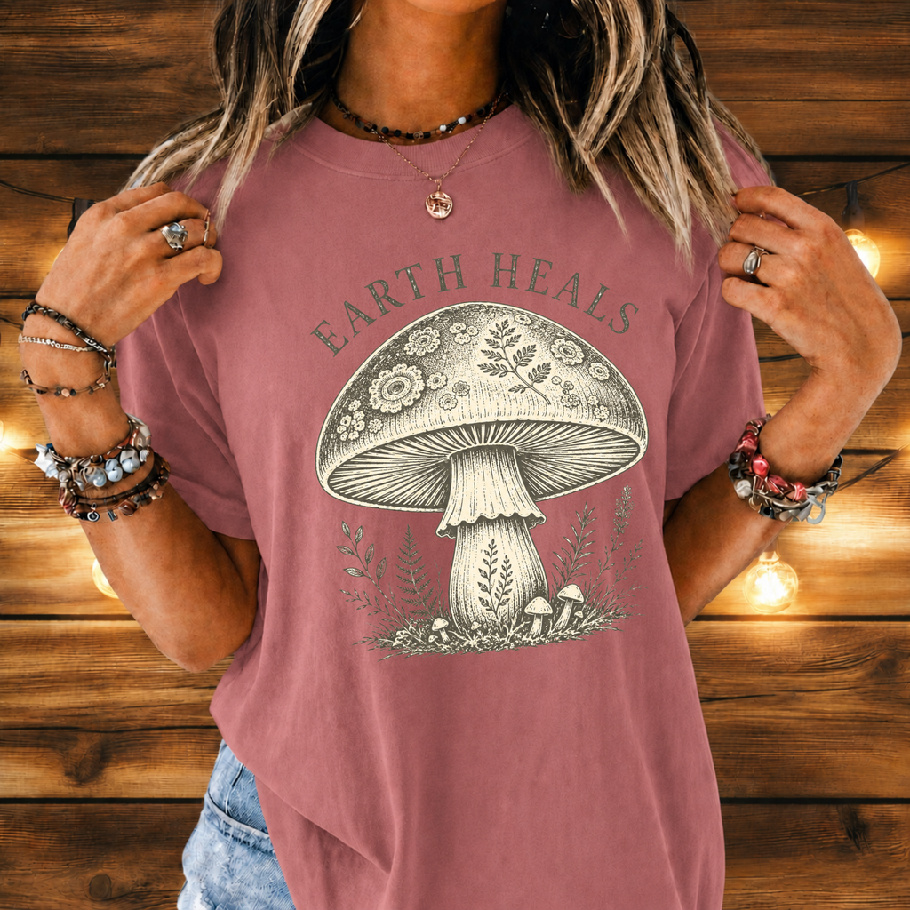 Earth Heals Mushroom Tee