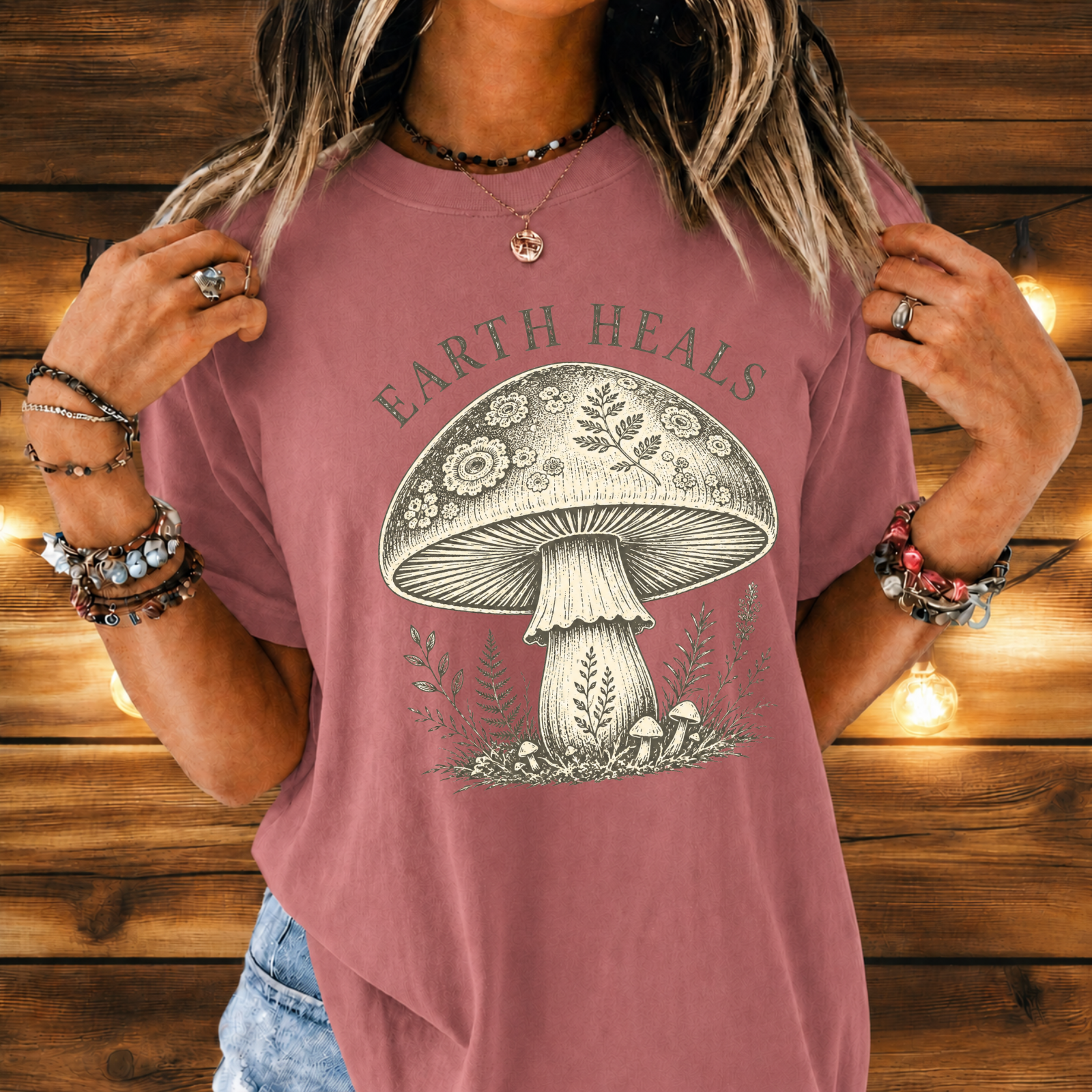 Earth Heals Mushroom Tee