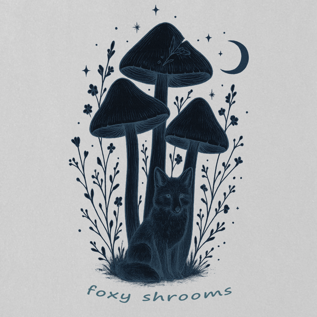 Foxy Shrooms T-Shirt — Moonlit Mushroom Graphic Tee