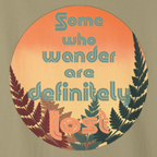 Close-up artwork preview of the sunset circle with fern silhouettes and “Some who wander are definitely…” text.