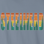 Artwork preview of “STEELHEAD” lettering in layered sunset colors with vintage distress.