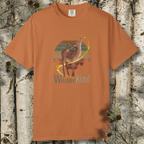 Deer in forest with vintage sunset and ‘WilderKind’ text on tee.
