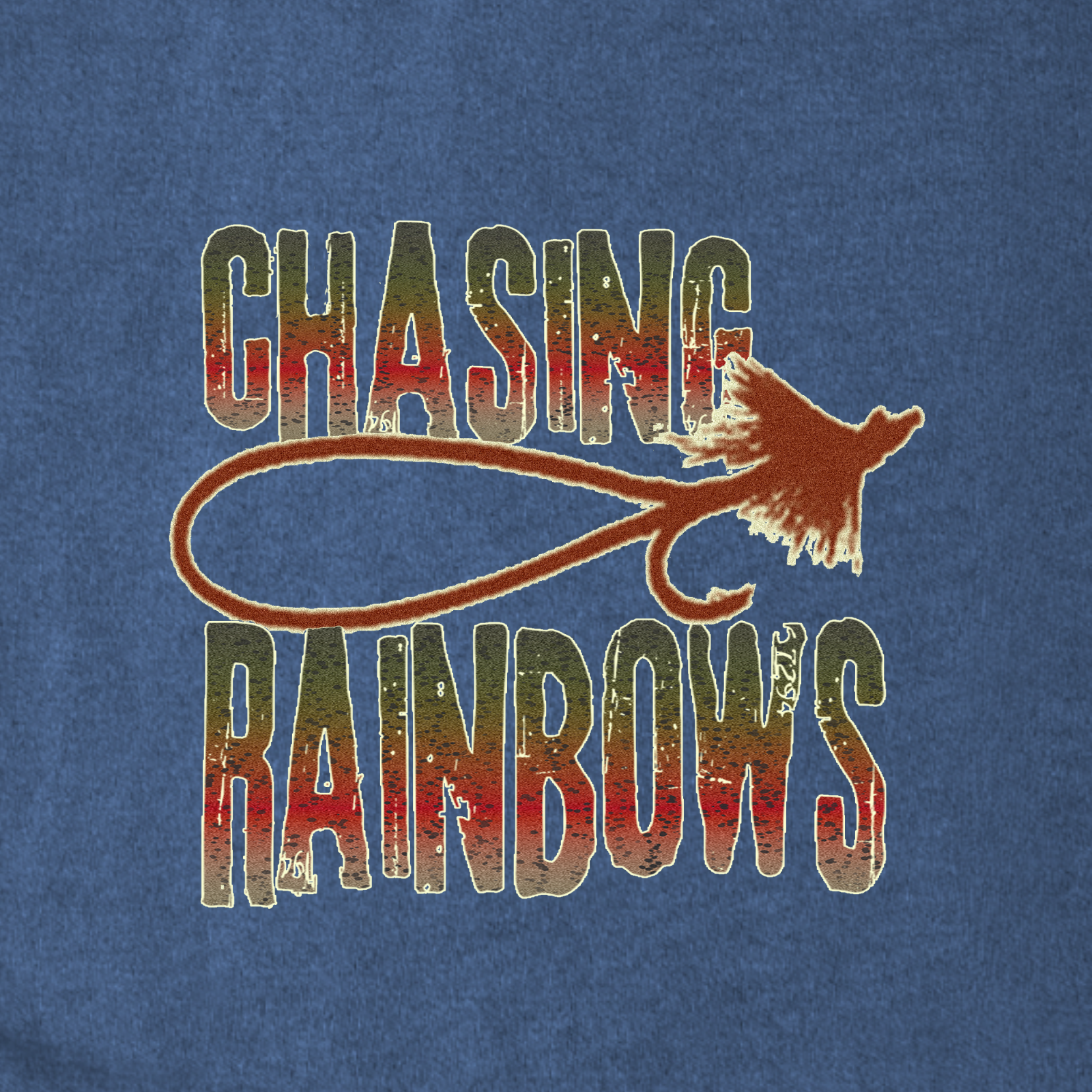 “Chasing Rainbows” rainbow trout graphic artwork preview with vintage lettering.