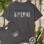 Pepperl garment-dyed t-shirt with bold “STEELHEAD” graphic and small “Catch & Release Wild” badge.