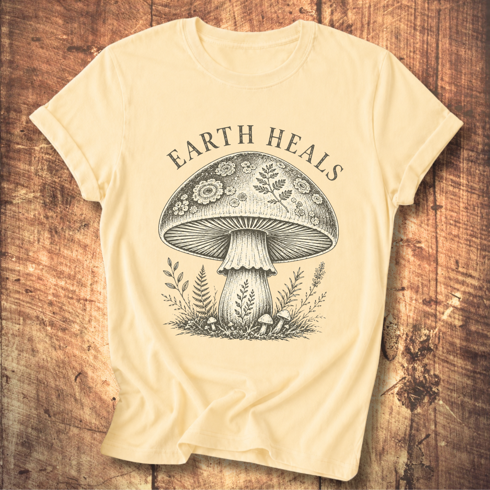 Earth Heals Mushroom Tee