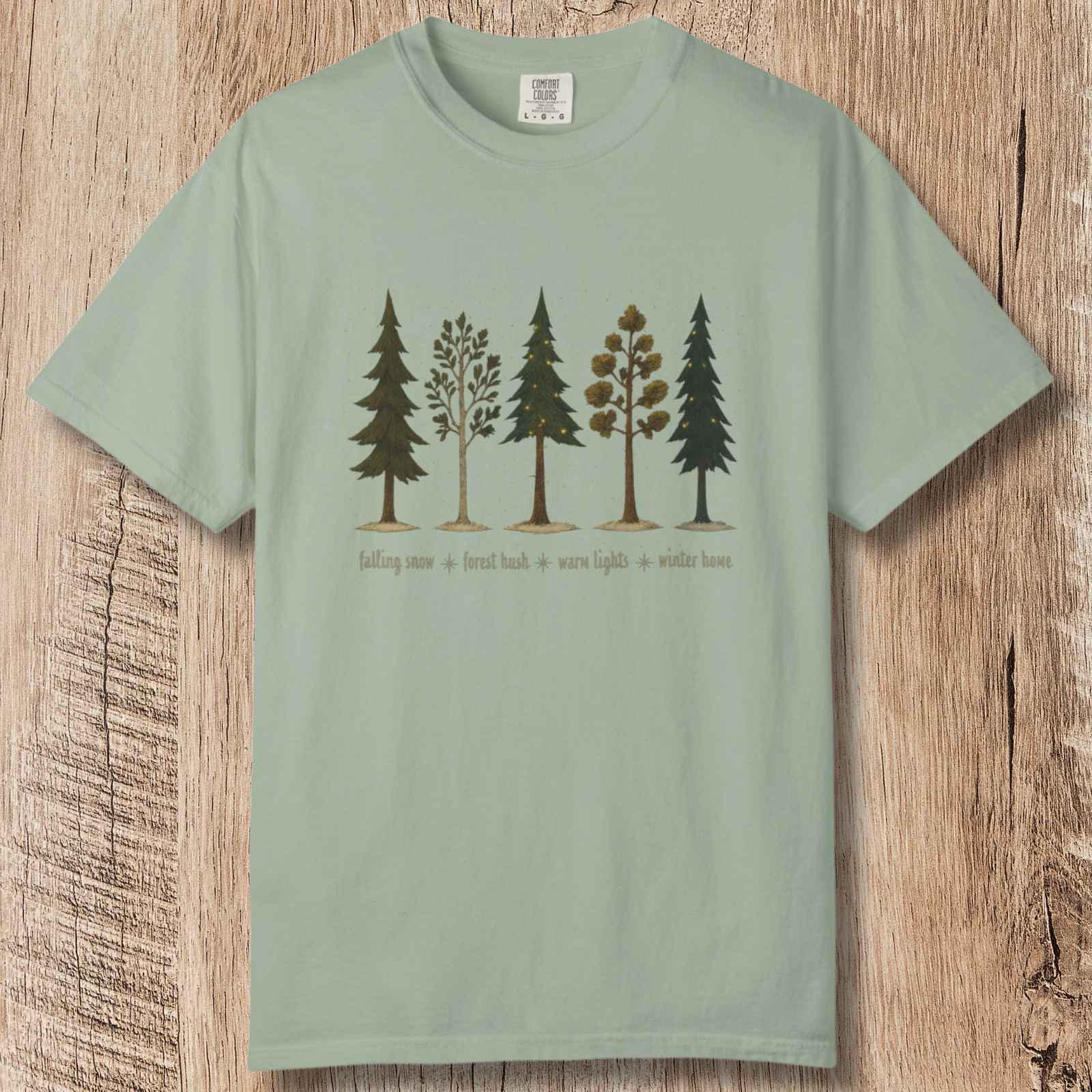 Lights in the Woods T-Shirt — Forest Lineup Winter Trees Graphic Tee