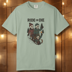 Ride or Die Skeleton Sledding Crew T-Shirt — Vintage Family Snow Day Tee