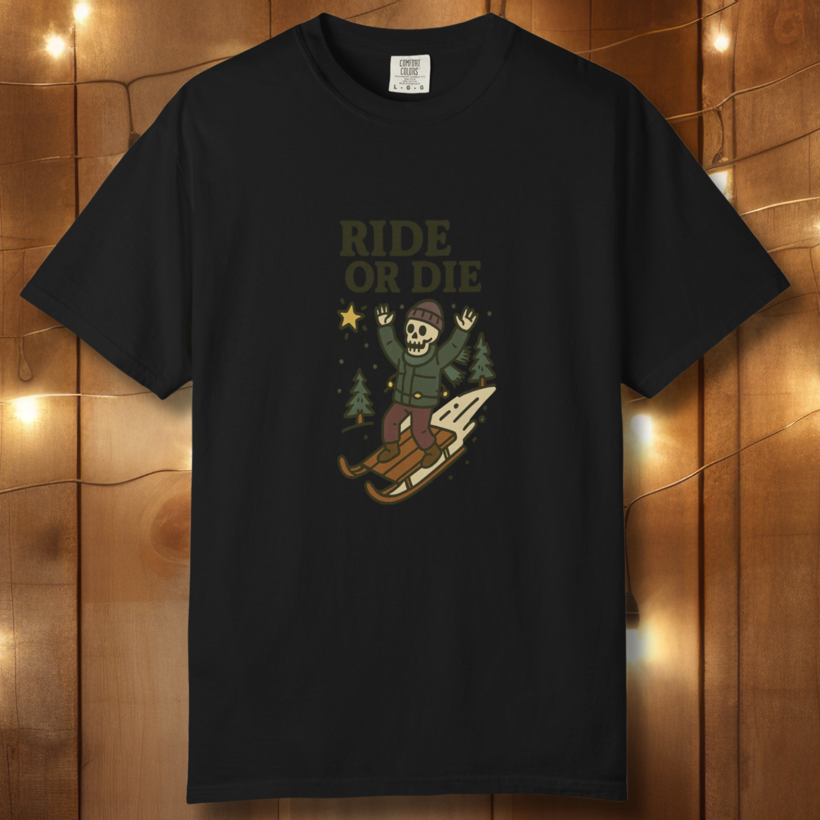 Ride or Die Skeleton Sledding T-Shirt — Vintage Winter Snow Sled Tee