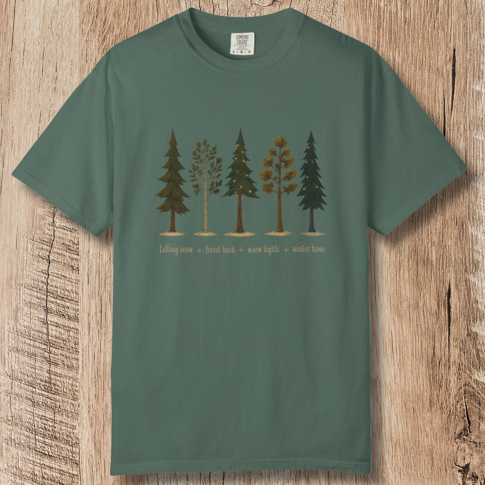 Lights in the Woods T-Shirt — Forest Lineup Winter Trees Graphic Tee
