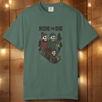Ride or Die Skeleton Sledding Crew T-Shirt — Vintage Family Snow Day Tee