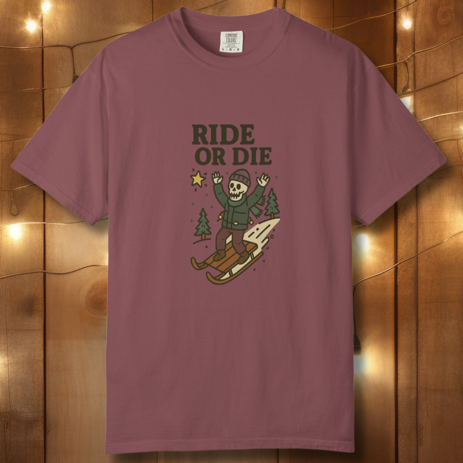 Ride or Die Skeleton Sledding T-Shirt — Vintage Winter Snow Sled Tee