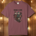 Ride or Die Skeleton Sledding Crew T-Shirt — Vintage Family Snow Day Tee
