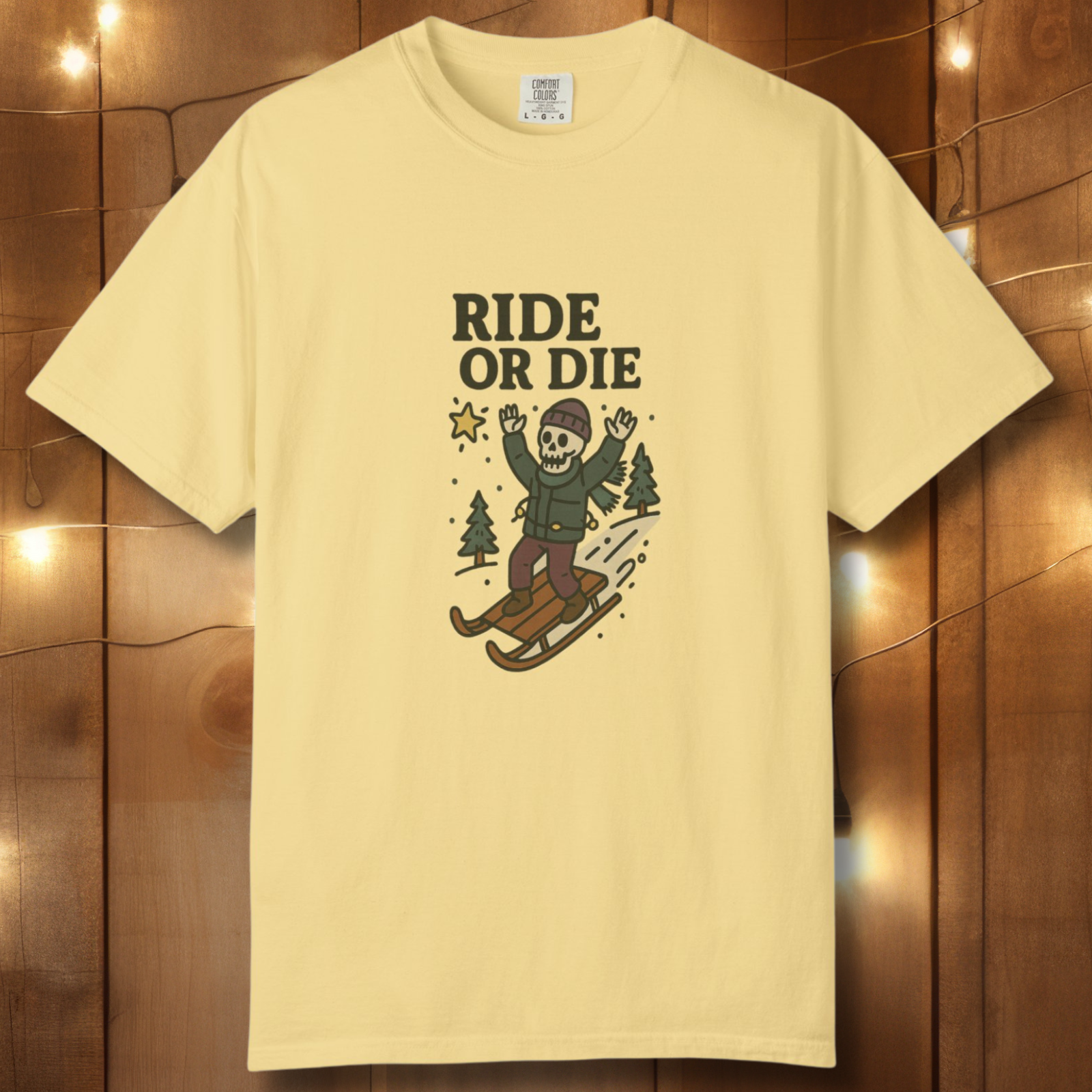 Ride or Die Skeleton Sledding T-Shirt — Vintage Winter Snow Sled Tee