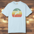 Stag silhouette against colorful retro sunset sky on t-shirt