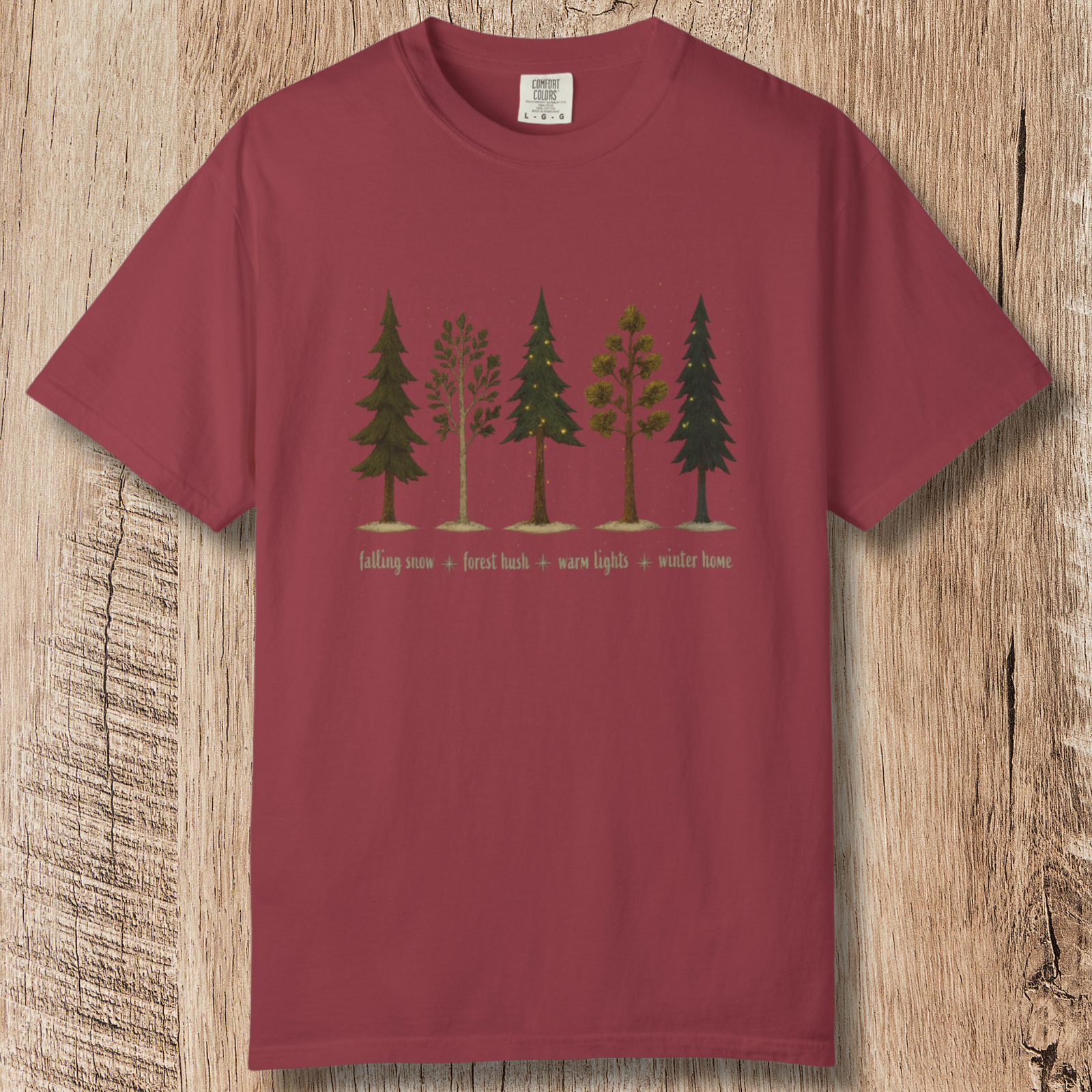 Lights in the Woods T-Shirt — Forest Lineup Winter Trees Graphic Tee