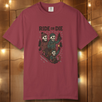 Ride or Die Skeleton Sledding Crew T-Shirt — Vintage Family Snow Day Tee