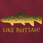 Close-up of  ‘Like Buttah’ brown trout graphic tee