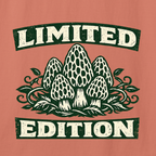 T-shirt with morel mushroom design and 'Limited Edition' text on a pink background
