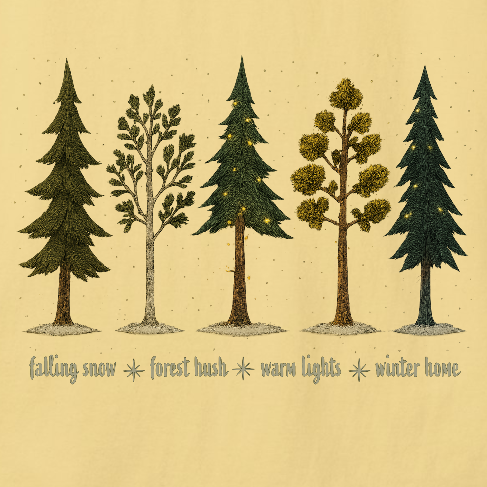 Lights in the Woods T-Shirt — Forest Lineup Winter Trees Graphic Tee