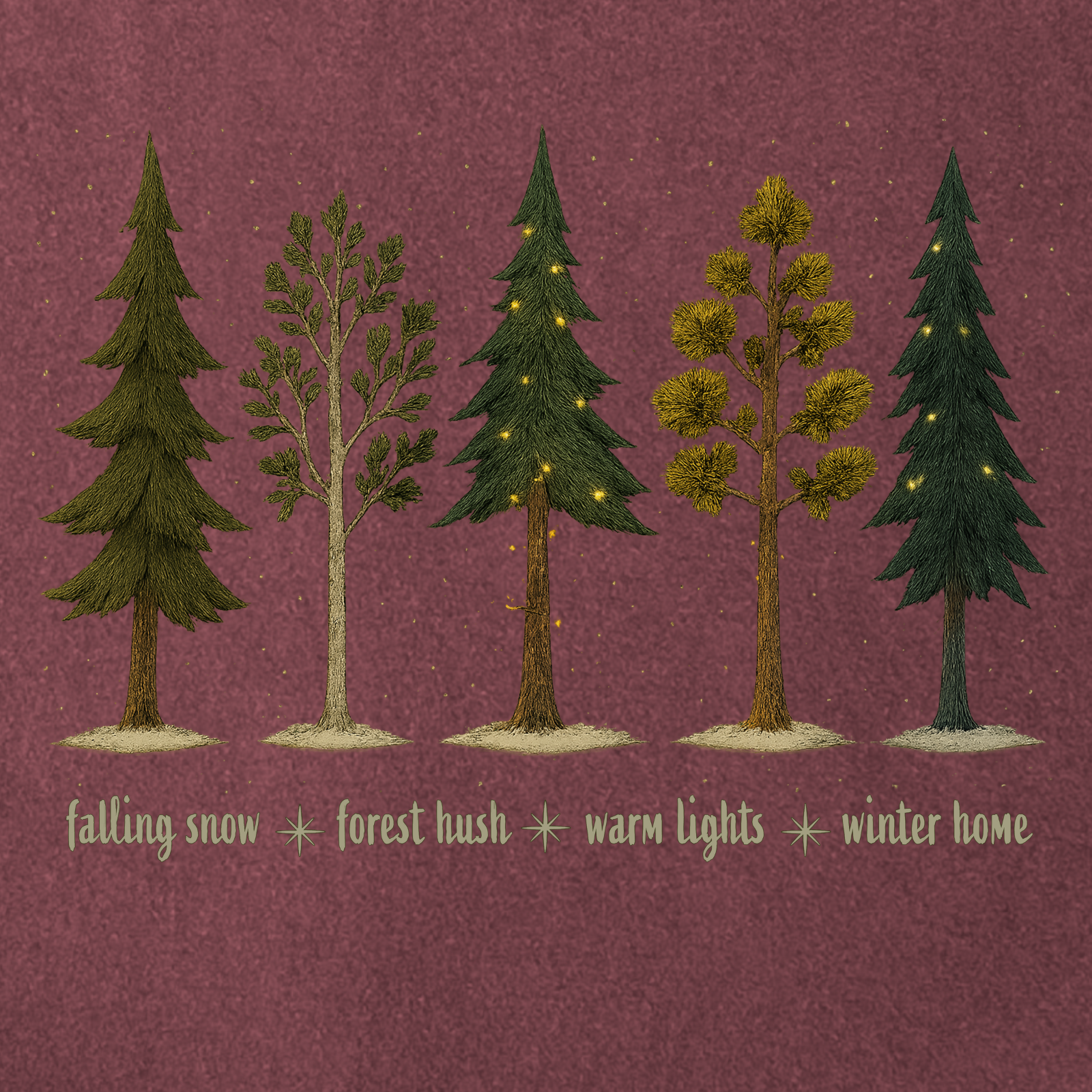 Lights in the Woods T-Shirt — Forest Lineup Winter Trees Graphic Tee