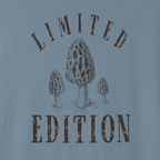 Close-up of Limited Edition morel graphic on soft washed cotton tee
