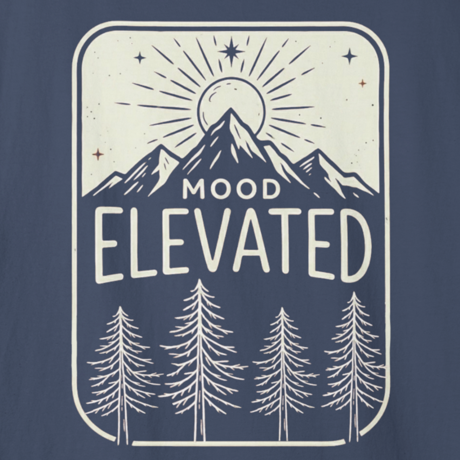 Close-up of Mood Elevated mountain sunrise line art artwork.