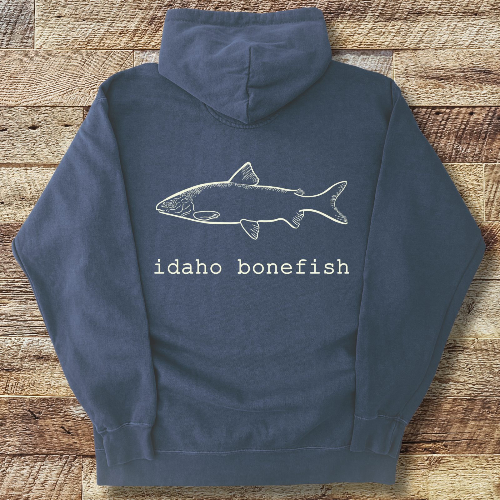 Bonefish Hoodie Back Print – Idaho Whitefish Joke Fly Fishing Pullover