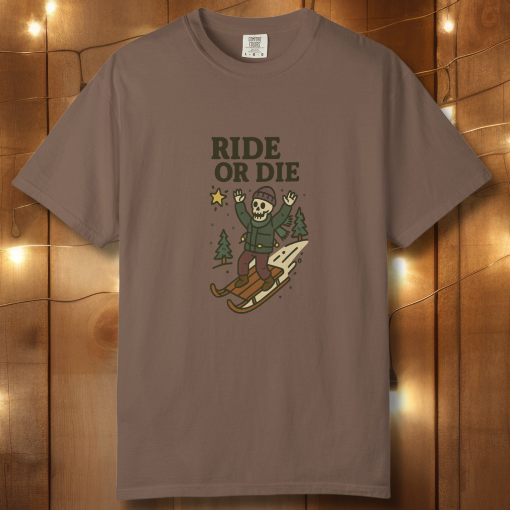 Ride or Die Skeleton Sledding T-Shirt — Vintage Winter Snow Sled Tee