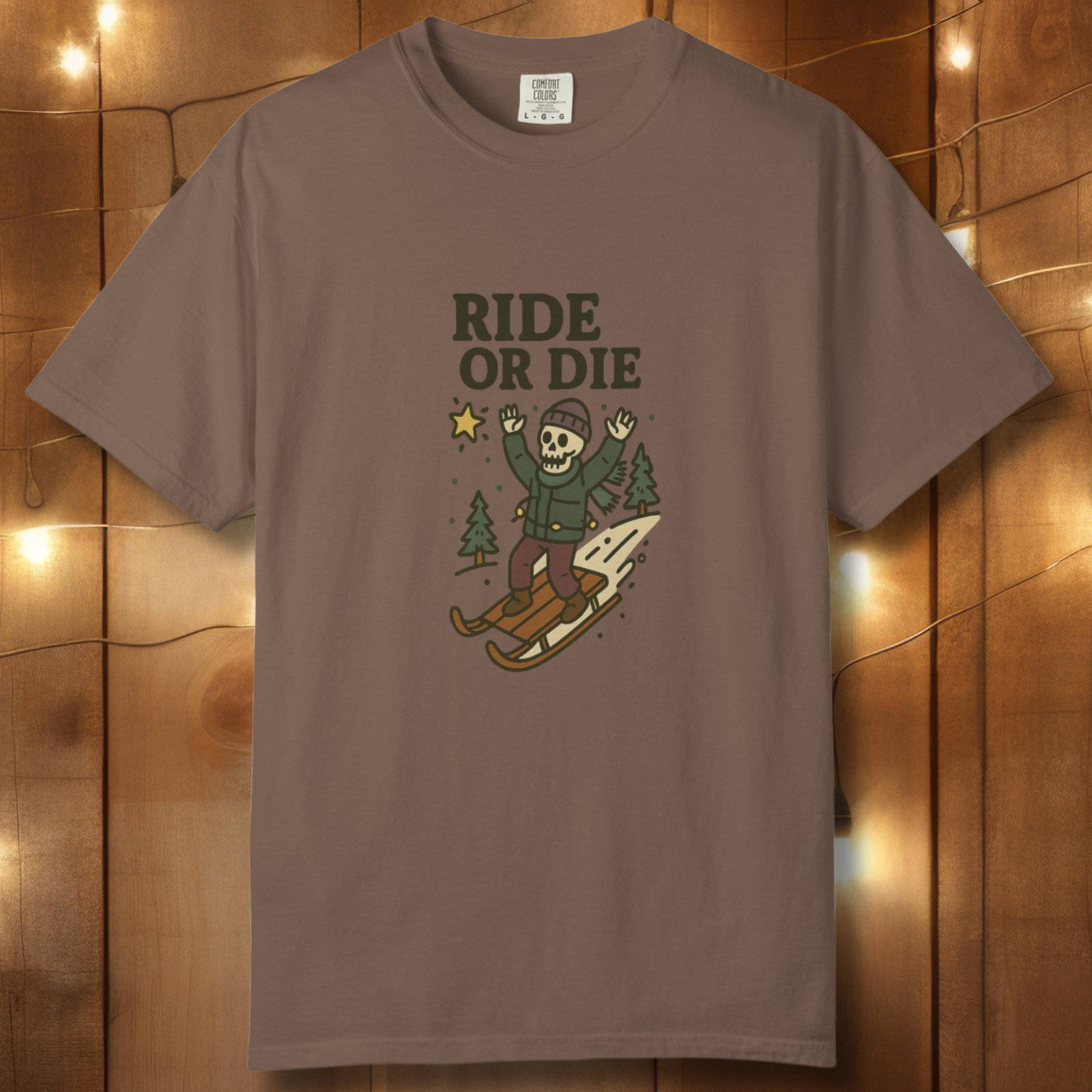 Ride or Die Skeleton Sledding T-Shirt — Vintage Winter Snow Sled Tee