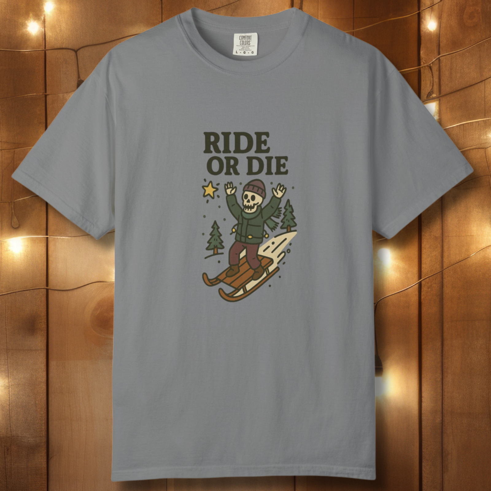 Ride or Die Skeleton Sledding T-Shirt — Vintage Winter Snow Sled Tee