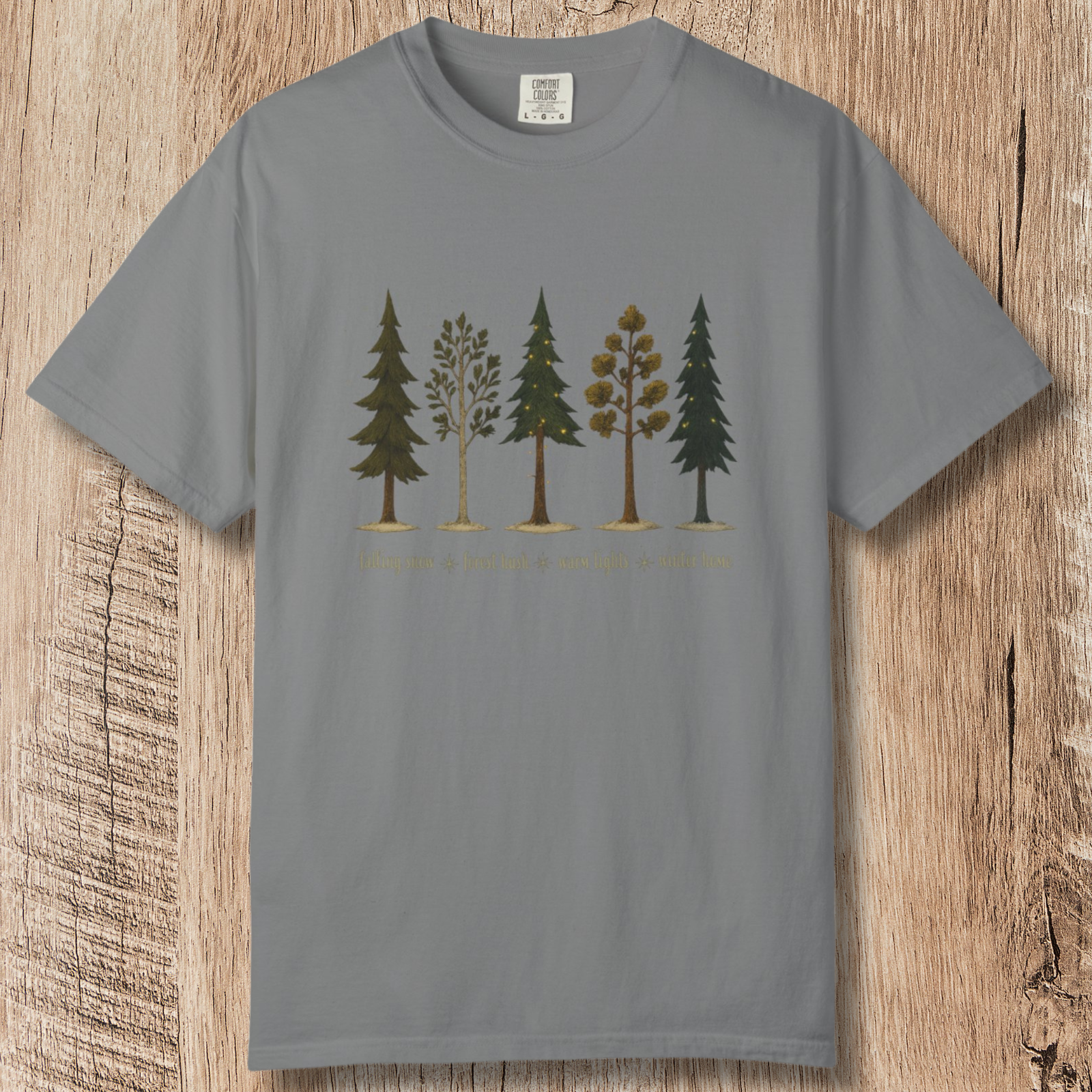 Lights in the Woods T-Shirt — Forest Lineup Winter Trees Graphic Tee