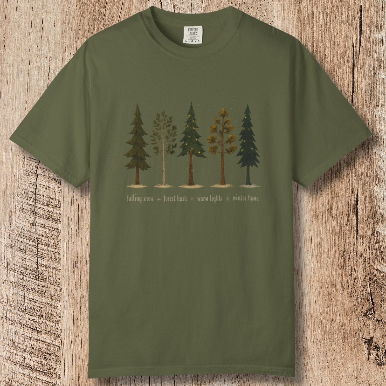 Lights in the Woods T-Shirt — Forest Lineup Winter Trees Graphic Tee