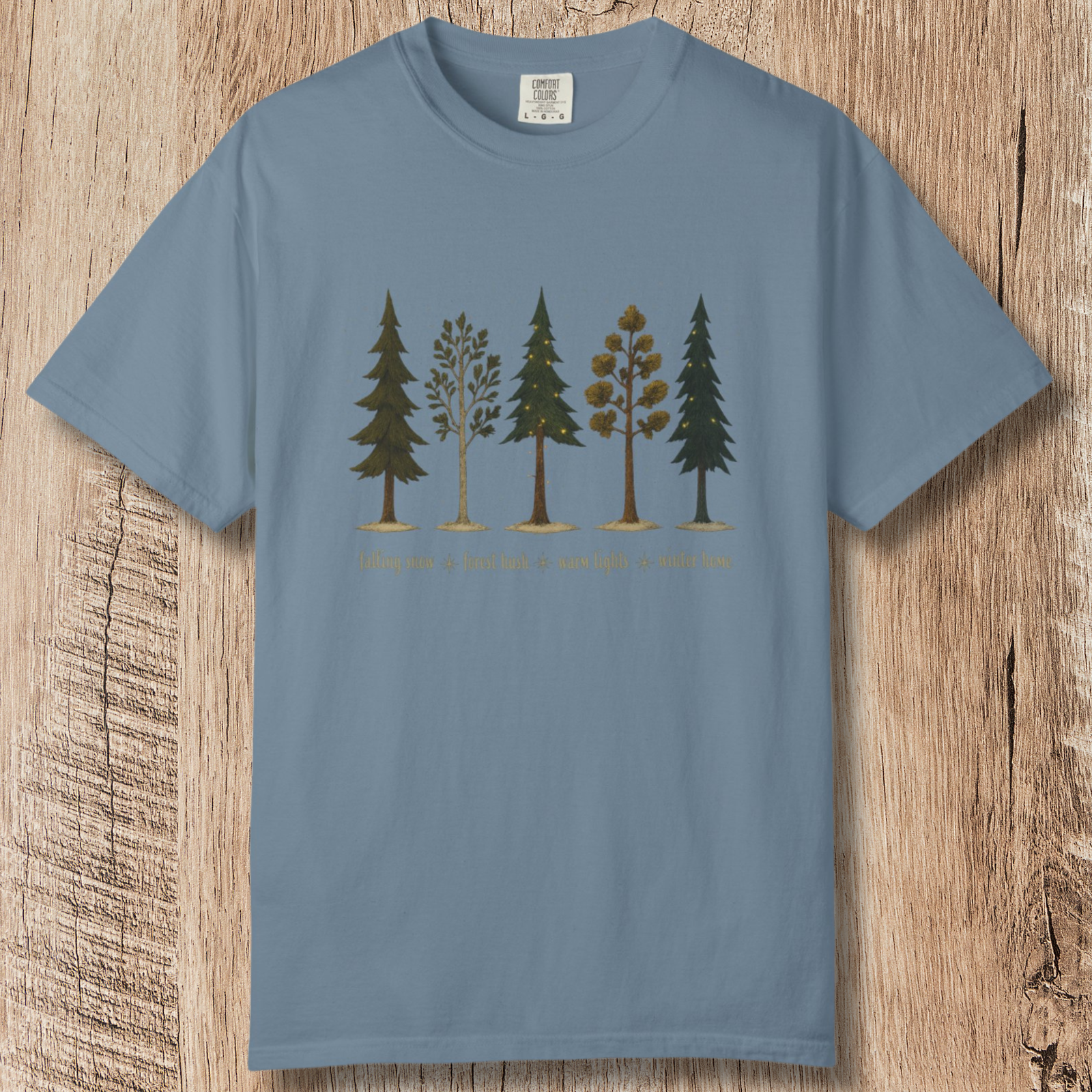 Lights in the Woods T-Shirt — Forest Lineup Winter Trees Graphic Tee