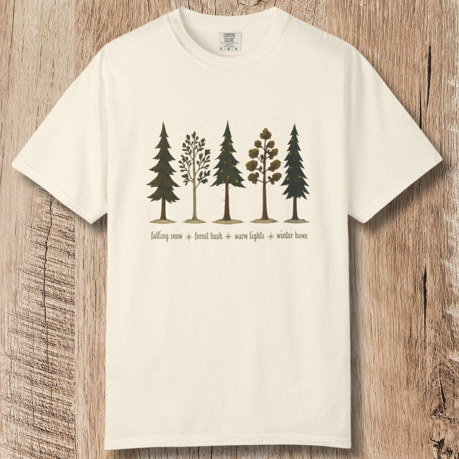 Lights in the Woods T-Shirt — Forest Lineup Winter Trees Graphic Tee