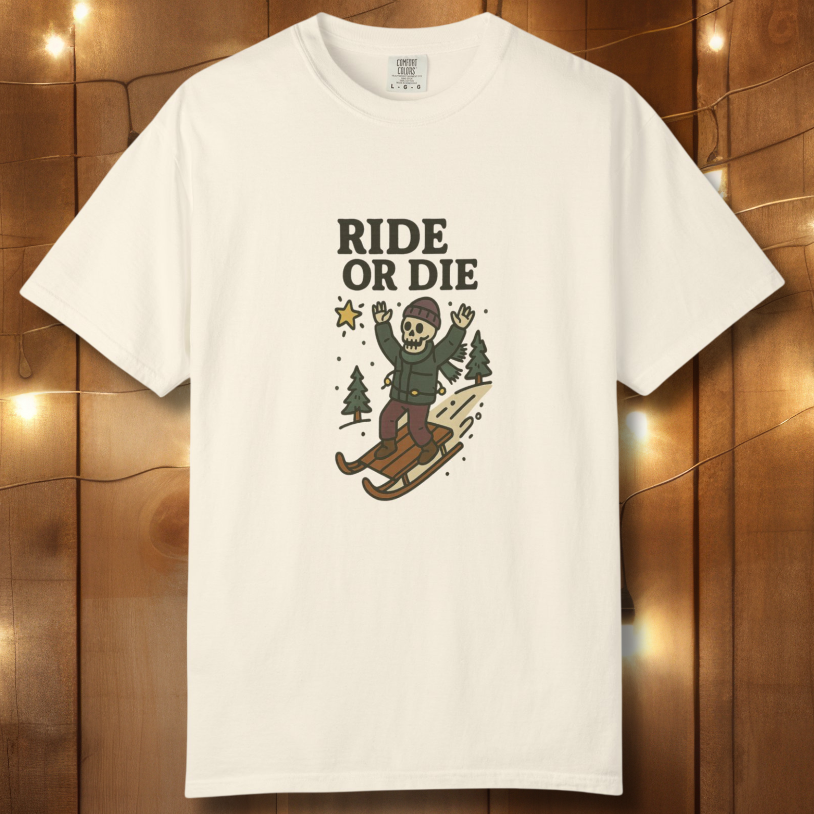 Ride or Die Skeleton Sledding T-Shirt — Vintage Winter Snow Sled Tee