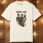 Ride or Die Skeleton Sledding Crew T-Shirt — Vintage Family Snow Day Tee