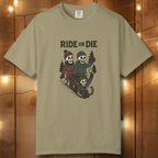 Ride or Die Skeleton Sledding Crew T-Shirt — Vintage Family Snow Day Tee