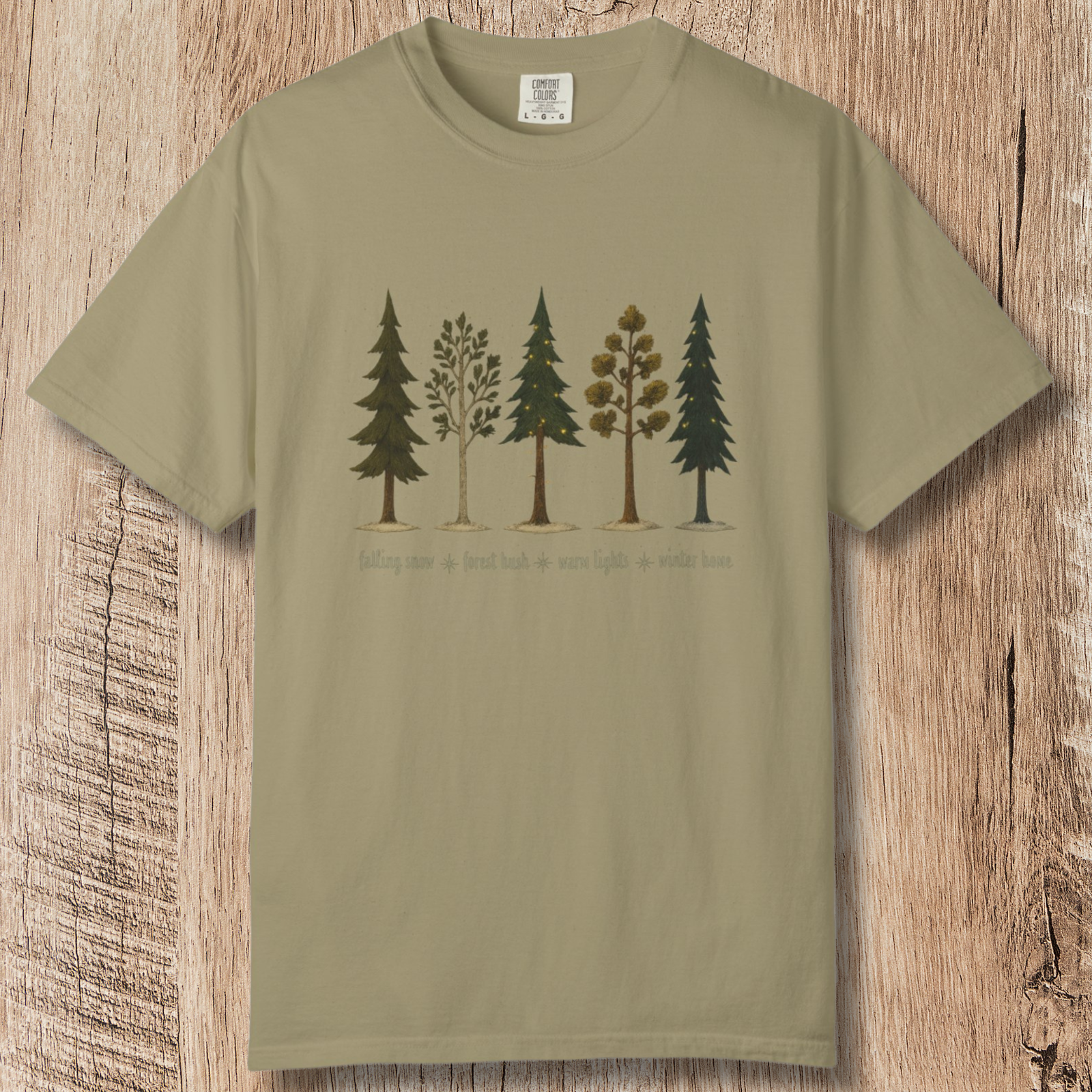 Lights in the Woods T-Shirt — Forest Lineup Winter Trees Graphic Tee