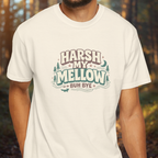 Model wearing Harsh My Mellow Buh Bye funny retro chill vibes t-shirt.