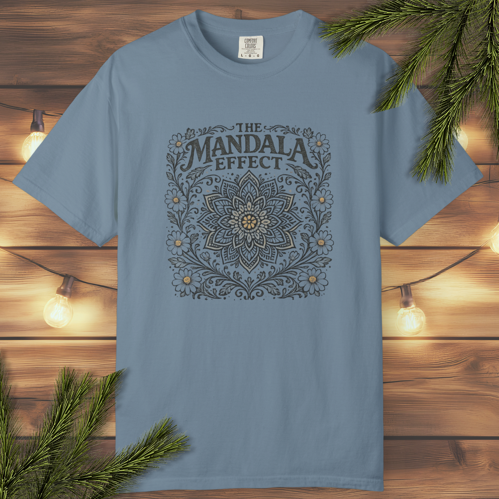 Boho mandala graphic tee with intricate floral pattern