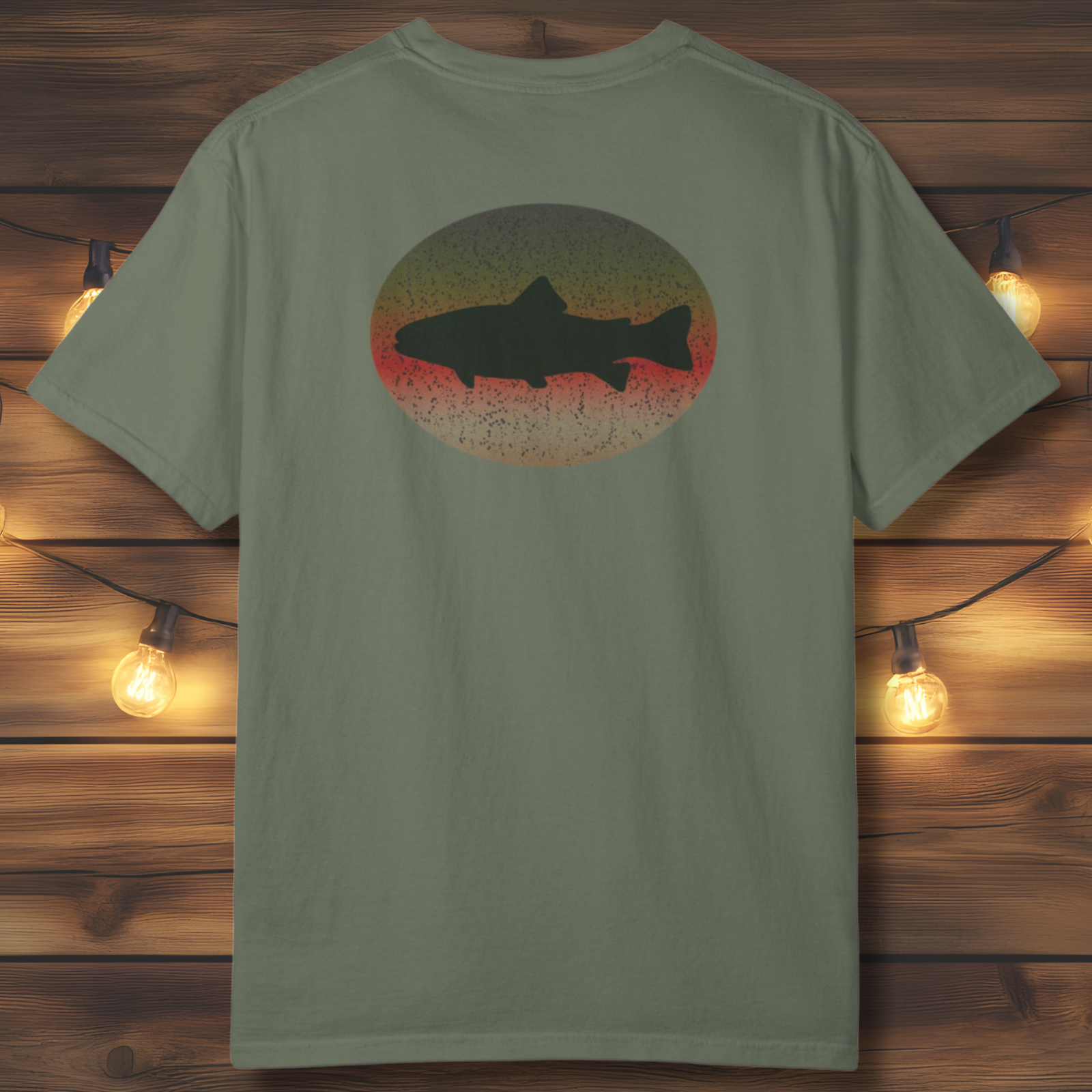 Trout Skin Back Print T-Shirt | Vintage Oval Trout Fishing Tee