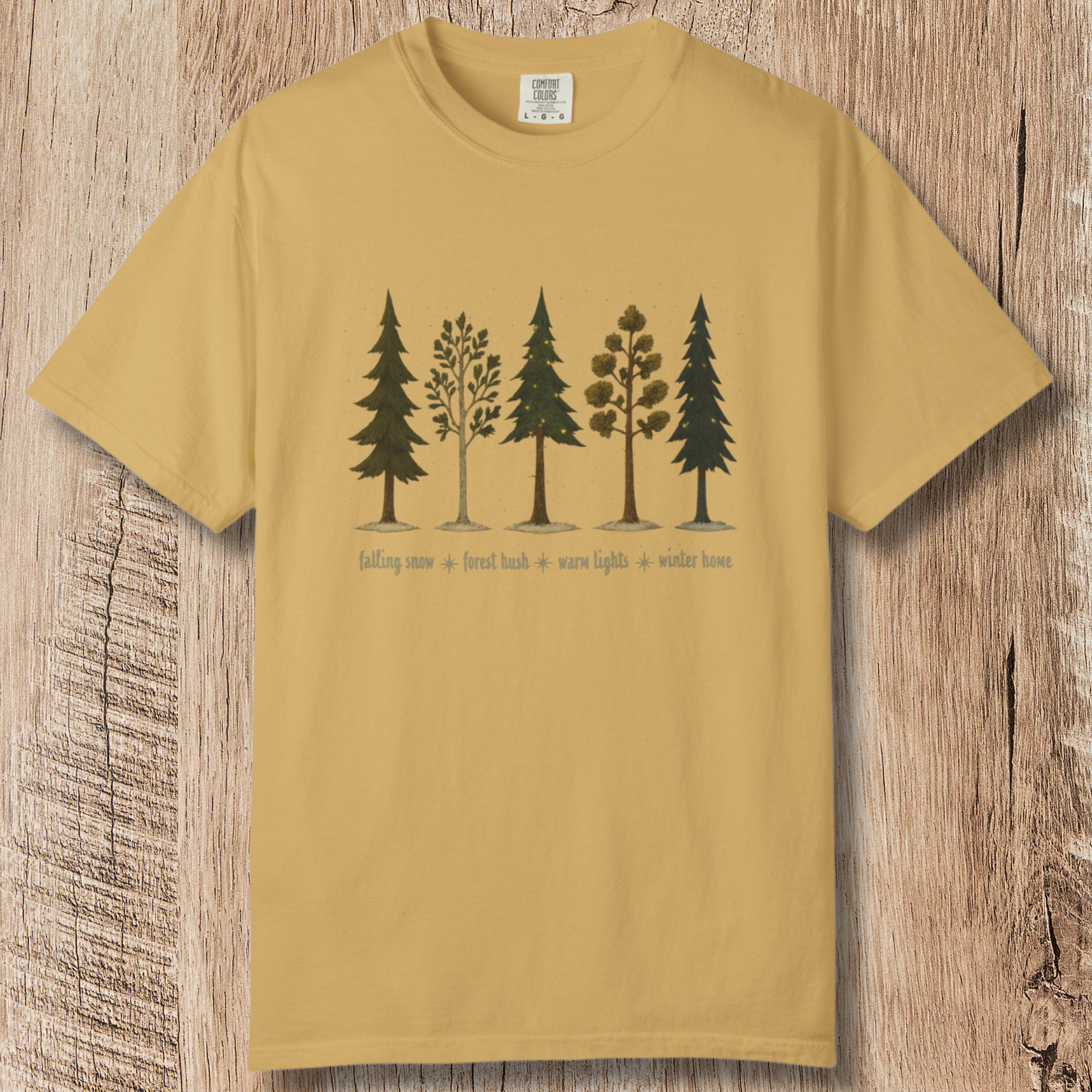 Lights in the Woods T-Shirt — Forest Lineup Winter Trees Graphic Tee