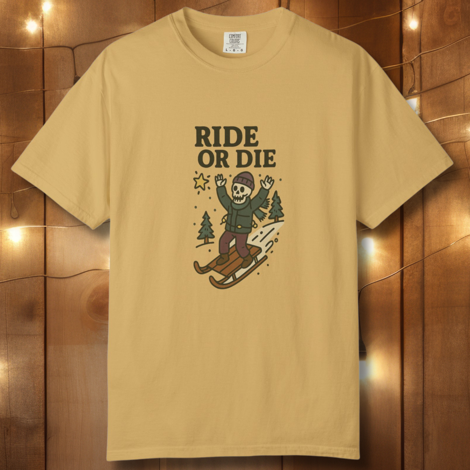Ride or Die Skeleton Sledding T-Shirt — Vintage Winter Snow Sled Tee