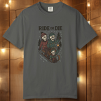 Ride or Die Skeleton Sledding Crew T-Shirt — Vintage Family Snow Day Tee