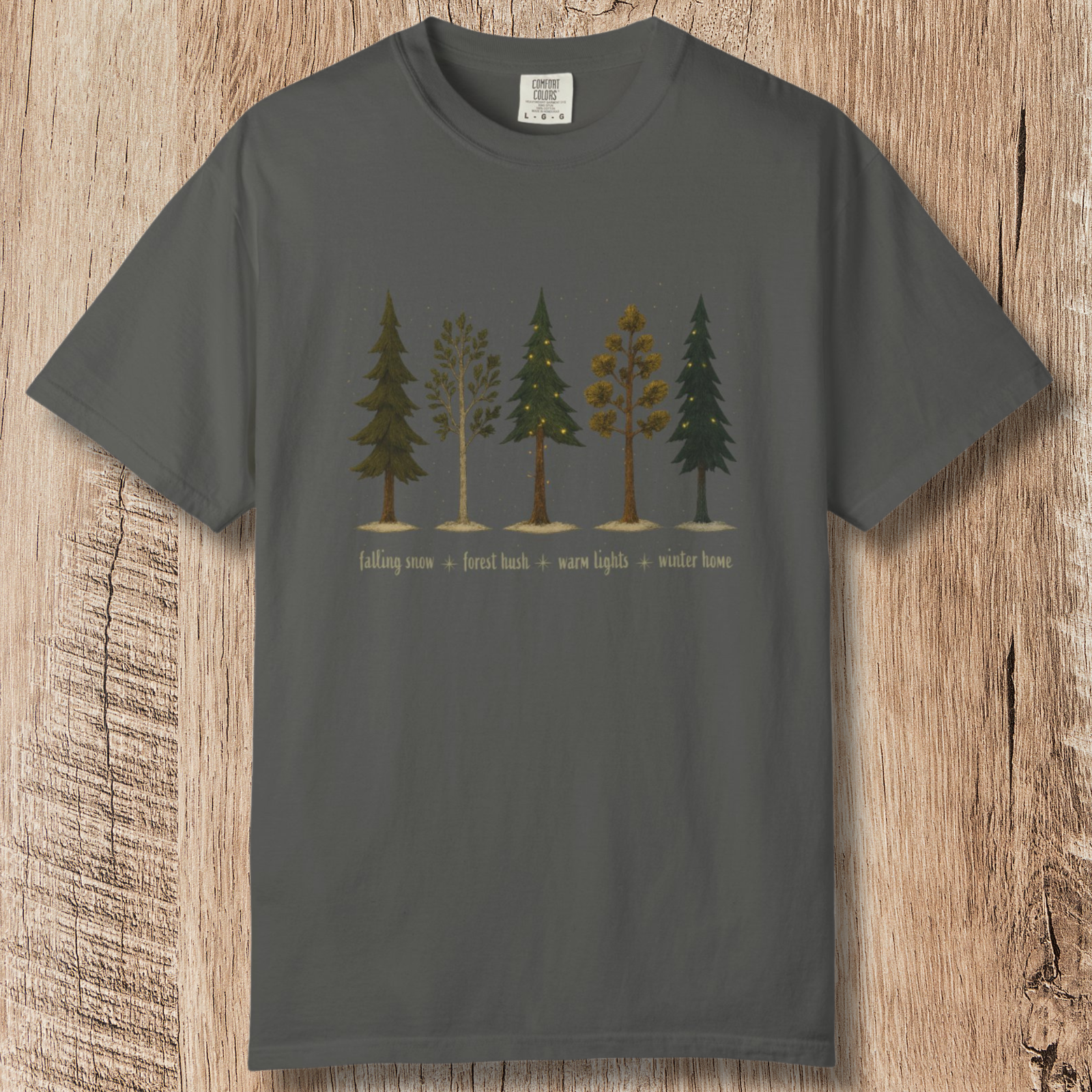 Lights in the Woods T-Shirt — Forest Lineup Winter Trees Graphic Tee
