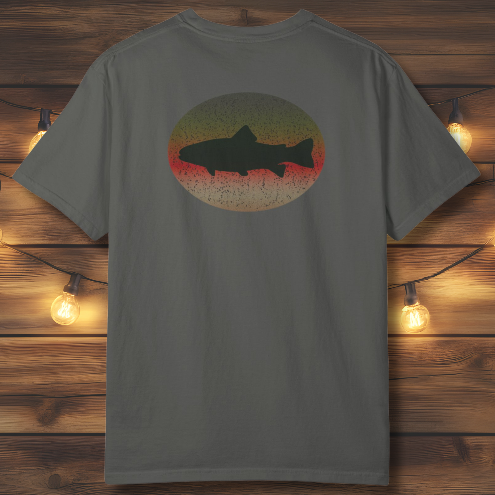 Trout Skin Back Print T-Shirt | Vintage Oval Trout Fishing Tee
