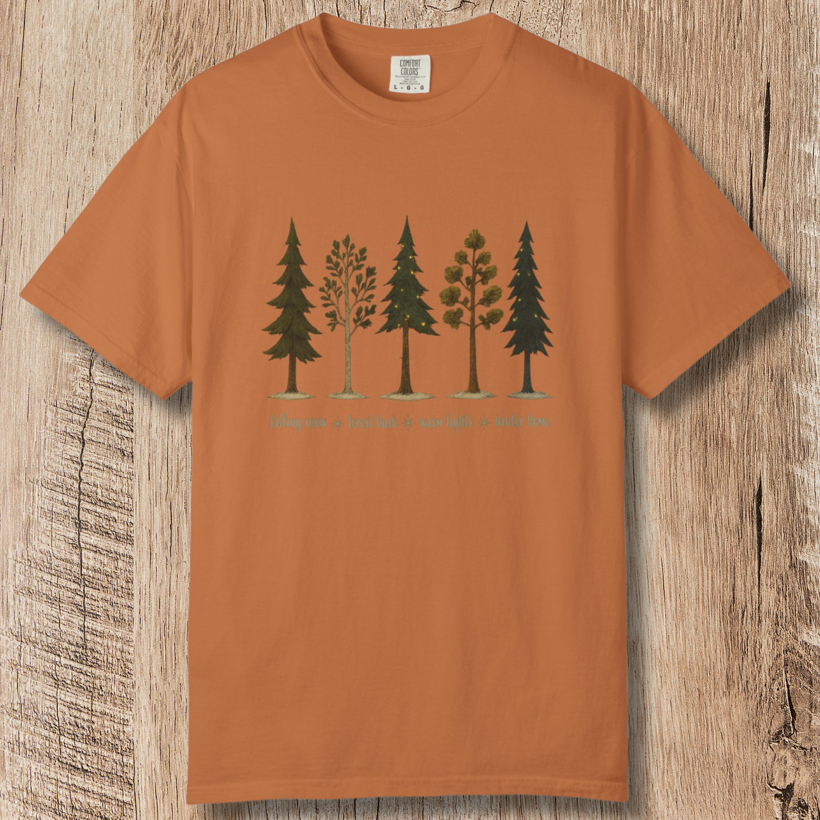 Lights in the Woods T-Shirt — Forest Lineup Winter Trees Graphic Tee